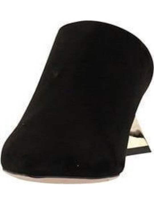 Suede Mules with Chunky Low Heel in Black Color