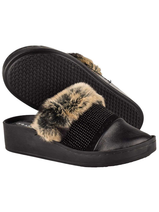 Yfantidis Leather Women's Slippers Black