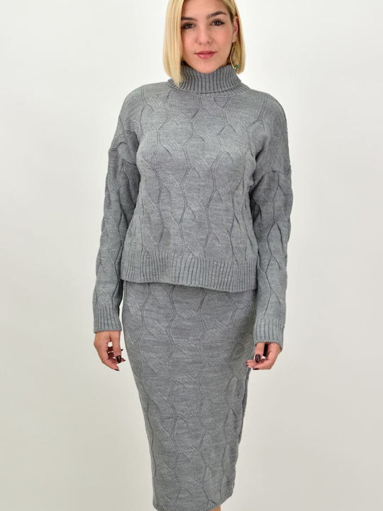 Potre Set with Maxi Skirt Polka Dot in Gray color