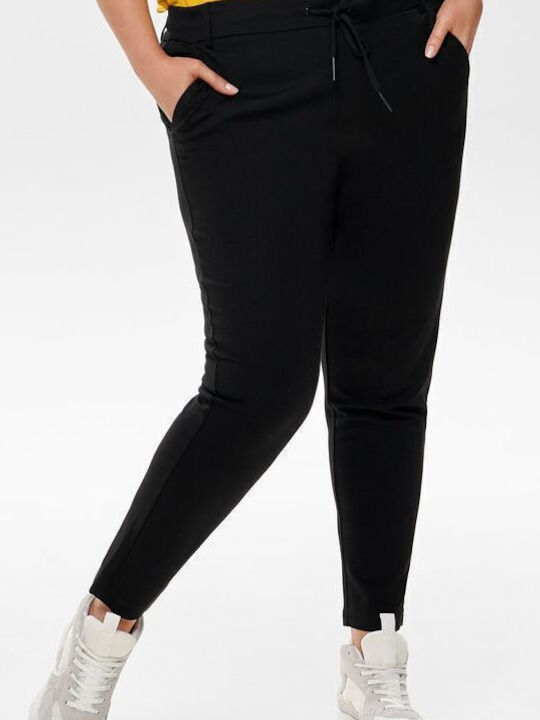 Curvy Solid Colored Γυναικείο Υφασμάτινο Παντελόνι σε Loose Εφαρμογή Μαύρο