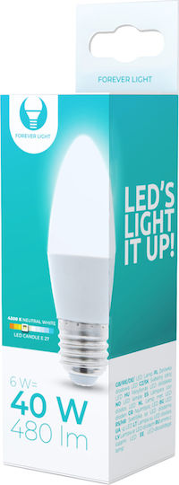 Forever Light Bec LED 6W pentru Soclu E27 și Formă C37 Alb natural 480lm
