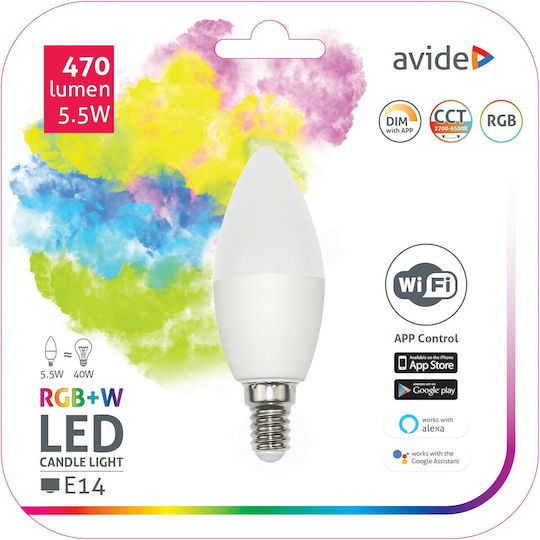 Avide ASC14RGBW-5.5W-WIFI Bec inteligent LED 5.5W pentru Soclu E14 RGBW 470lm Reglabil în intensitate