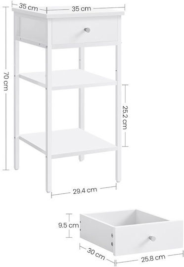 Wooden Bedside Table with Metal Legs White 35x35x70cm