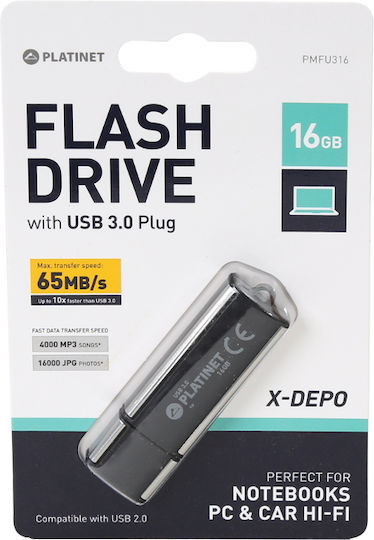 Platinet Pendrive 16GB USB 3.0 USB-Stick Schwarz