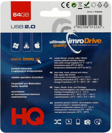 IMRO Black 64GB USB 2.0 Stick Μαύρο