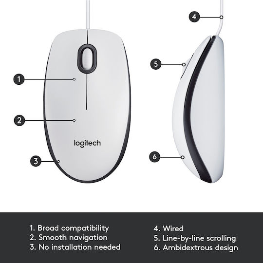Logitech M100 С кабел Мишка Бял