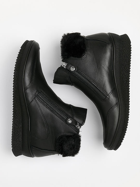 Leather Women's Ankle Boots Platform & Fur Black