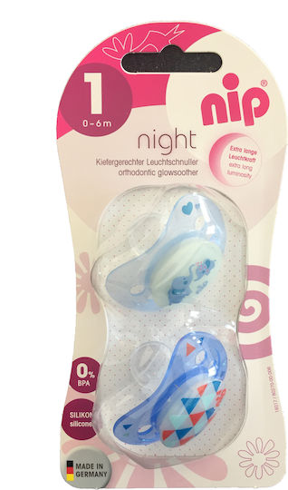 Nip Set Night, die im Dunkeln leuchten Schnuller Silikon Nacht für 6+ Monate 2Stück