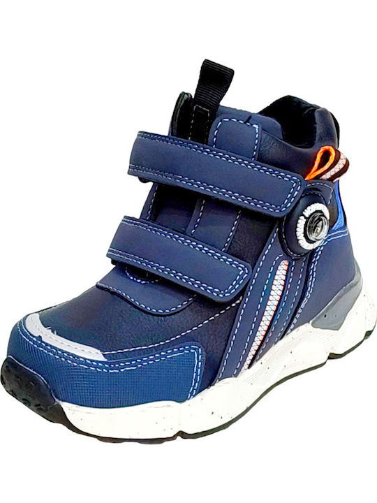 Leather Kids Boots with Zipper Blue
