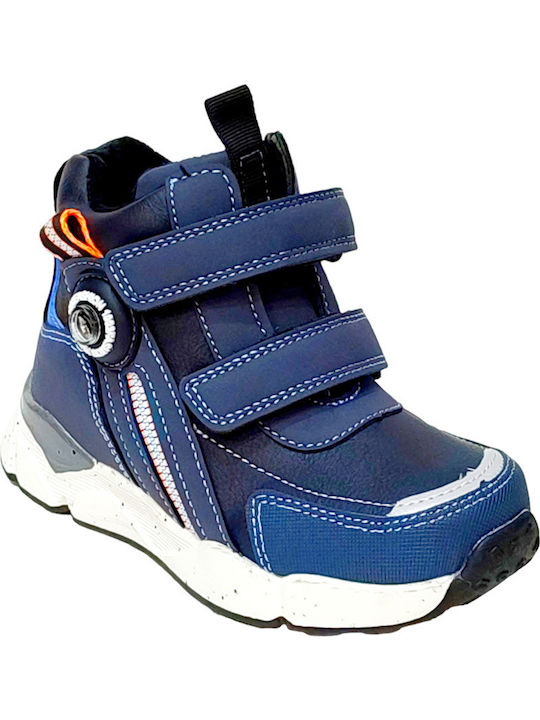 Leather Kids Boots with Zipper Blue