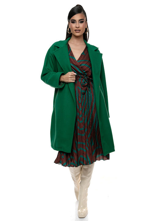 RichgirlBoudoir Women's Midi Coat with Buttons Green