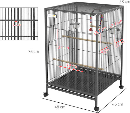 Pawhut Ξύλινο Κλουβί Πτηνών Bird 48x46x74εκ. Γκρι