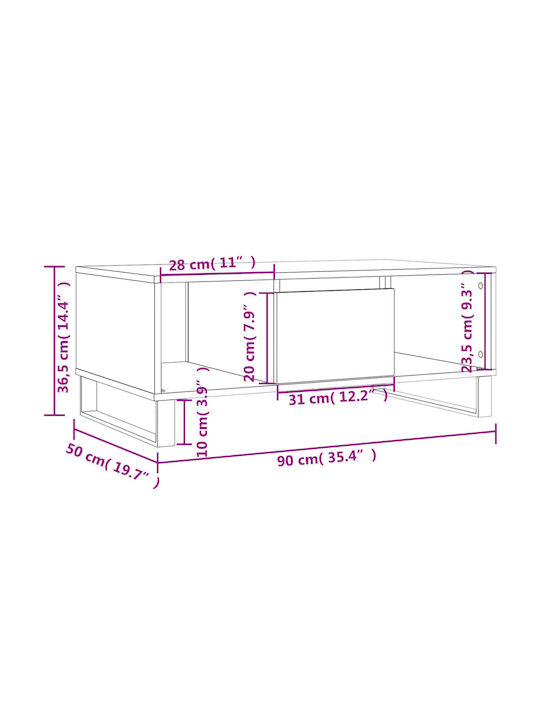 Rectangular Central Wooden Coffee Table with Drawers Black M90xP50xH36.5cm
