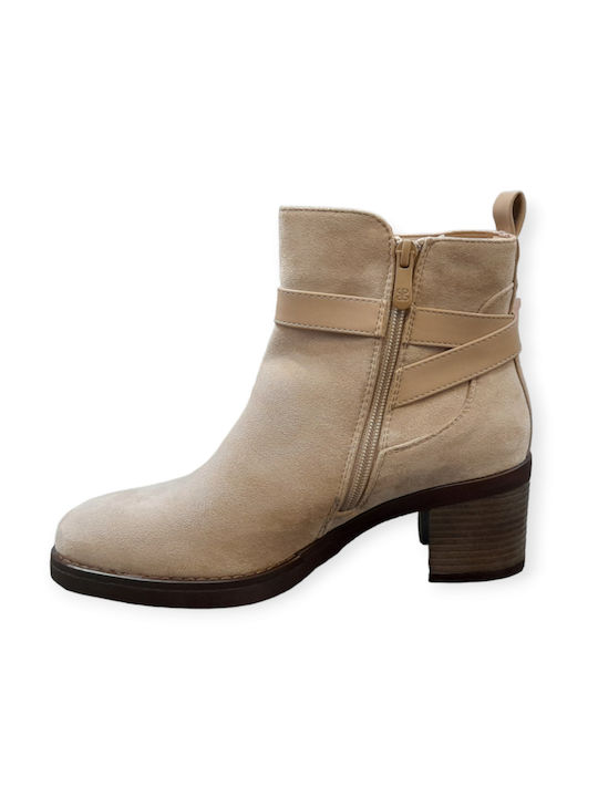 Super Mode Women's Suede Medium Heel Boots with Fur Beige