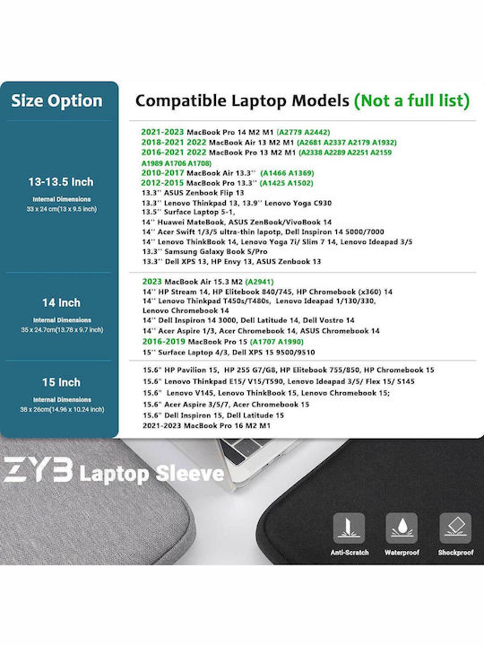 ZYB Αδιάβροχη Θήκη για Laptop 15.6" σε Μαύρο χρώμα 1000-42210092