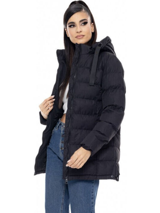 Kurz Damen Puffer Jacke für Winter Schwarz