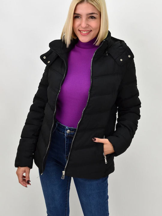 Potre Kurz Damen Puffer Jacke für Winter Schwarz