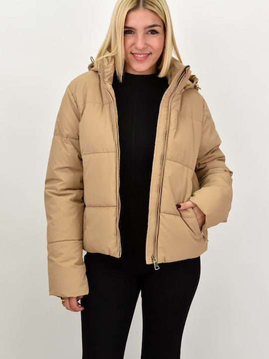 Kurz Damen Puffer Jacke für Winter Beige