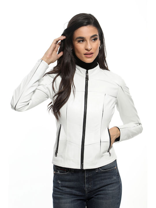 Newton Leather Women's Short Lifestyle Leather Jacket for Winter White