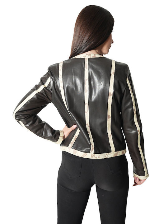 MARKOS LEATHER Women's Short Lifestyle Leather Jacket for Winter Brown