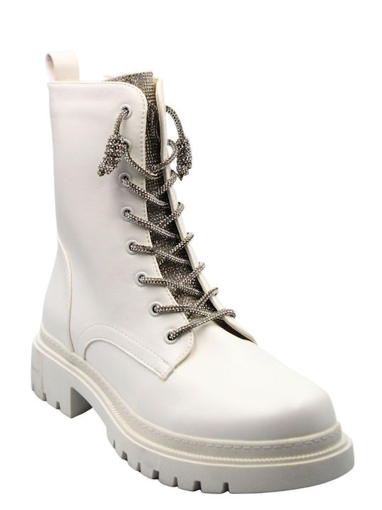 Plato Women's Leather Combat Boots White