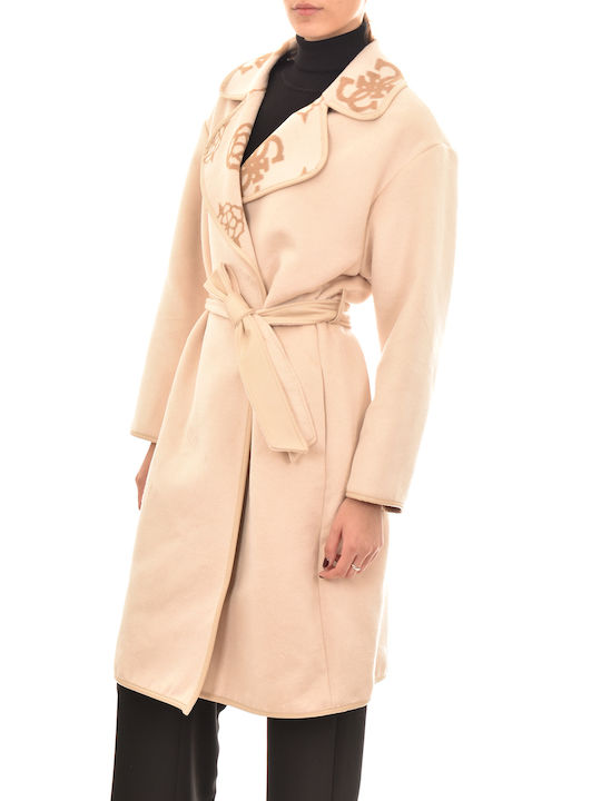 Guess Women's Midi Coat with Buttons Pink