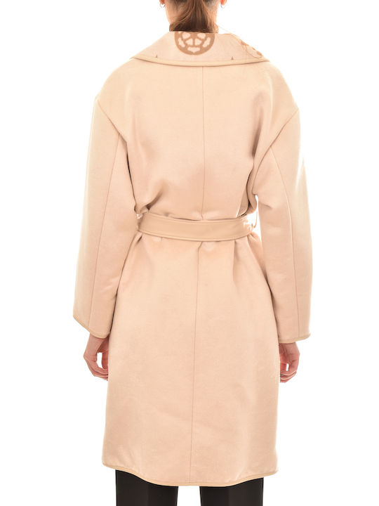 Women's Midi Coat with Buttons Pink