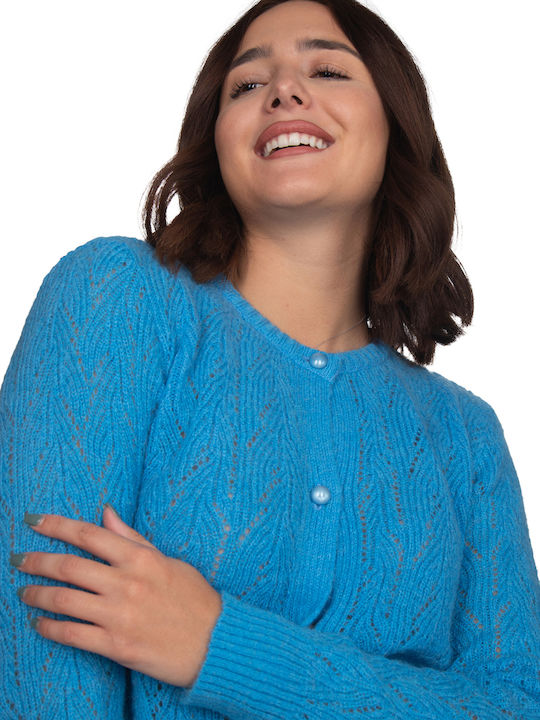 Women's Knitted Cardigan with Buttons Light Blue 12566
