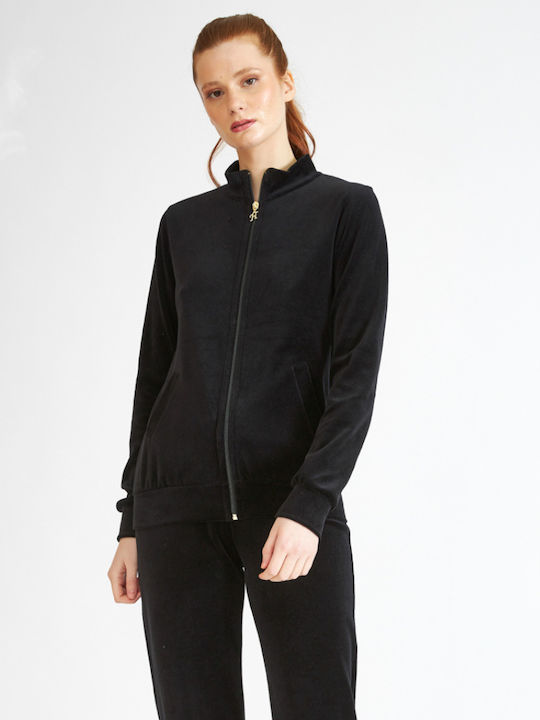 Harmony Winter Damen Samt Pyjama-Jacke Schwarz