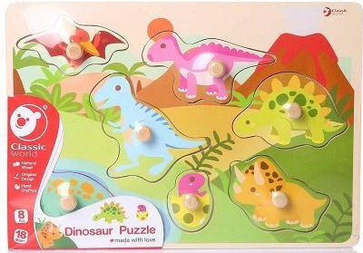 Lemn Puzzle pentru copii cu îmbinări Dinosaur 7 buc Classic World