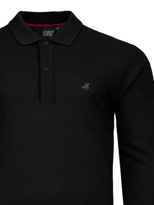 U.S.Grand Polo Club Men's Long Sleeve Blouse Polo Black