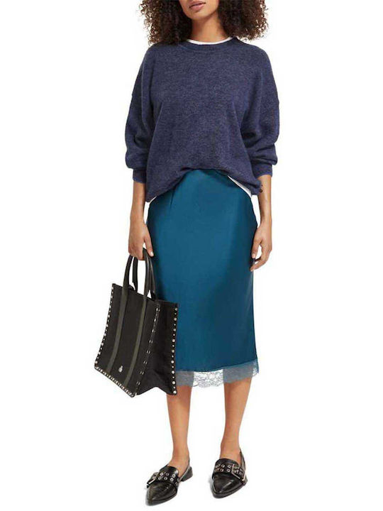 Scotch & Soda Satin High Waist Midi Skirt in Blue color