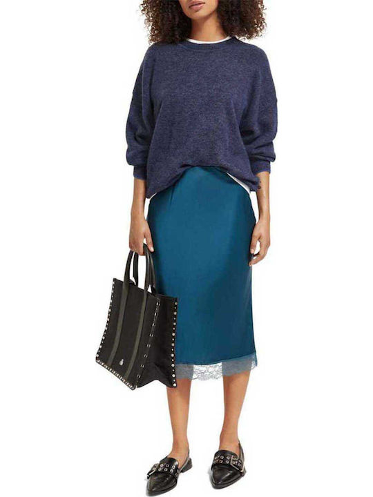 Scotch & Soda Satin Talie Înaltă Midi Fustă Albastru