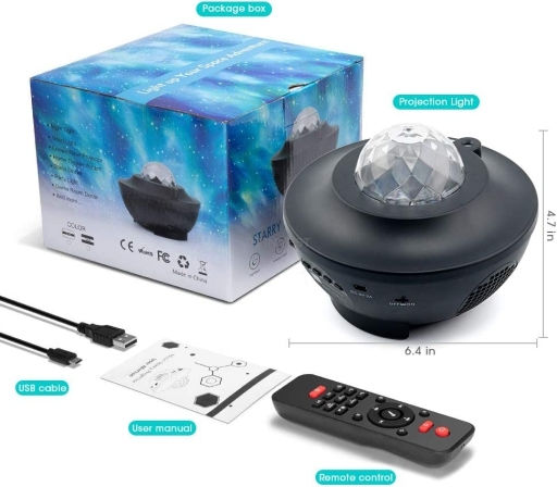 Led Rotating Kids Projector Lamp with Star Projection with Color Changes Black 16x16x11εκ.
