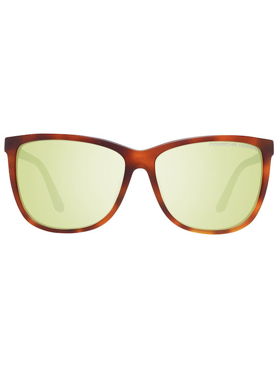 Porsche Design Women's Sunglasses with Brown Tartaruga Plastic Frame and Green Lens P8590 B