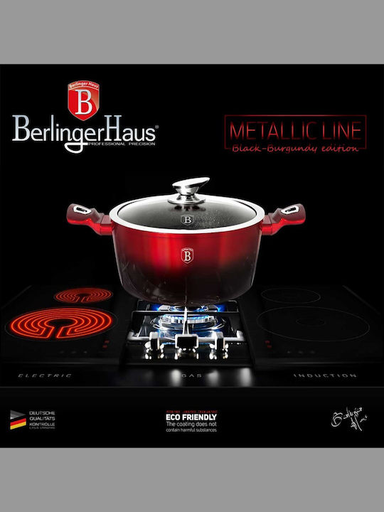 Berlinger Haus Metallic Line Aluminum Stockpot 4.1lt / 24cm Black-Burgundy N