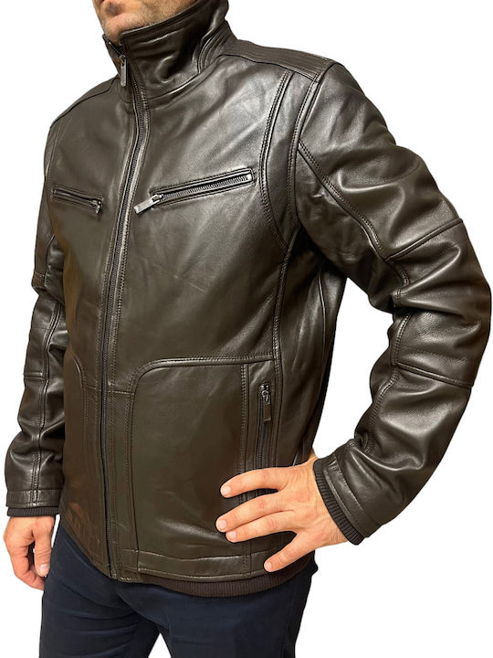 MARKOS LEATHER Men's Winter Leather Jacket Brown