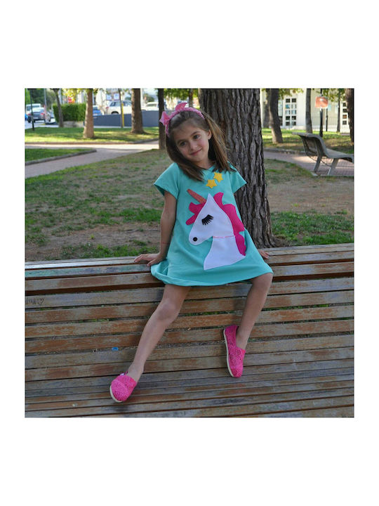 Happy Button Kids Dress Turquoise