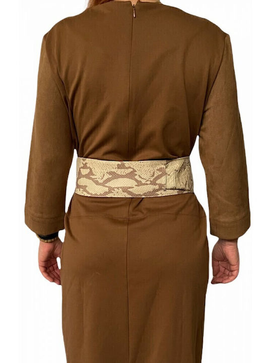 Breite Leder Damen Gürtel Beige