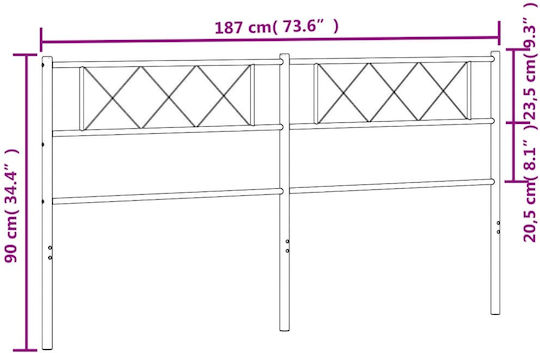 vidaXL Metal Bed Headboard Black 187x90cm
