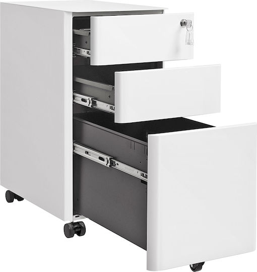 Metal Office Drawer with Wheels and Lock White 46x30x59.2cm