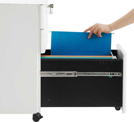 Metal Office Drawer with Wheels and Lock White 46x30x59.2cm