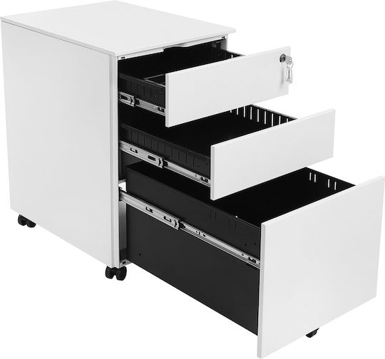 Metallische Büro-Schubladenschublade mit Rädern & Schloss Weiß 52x39x60cm