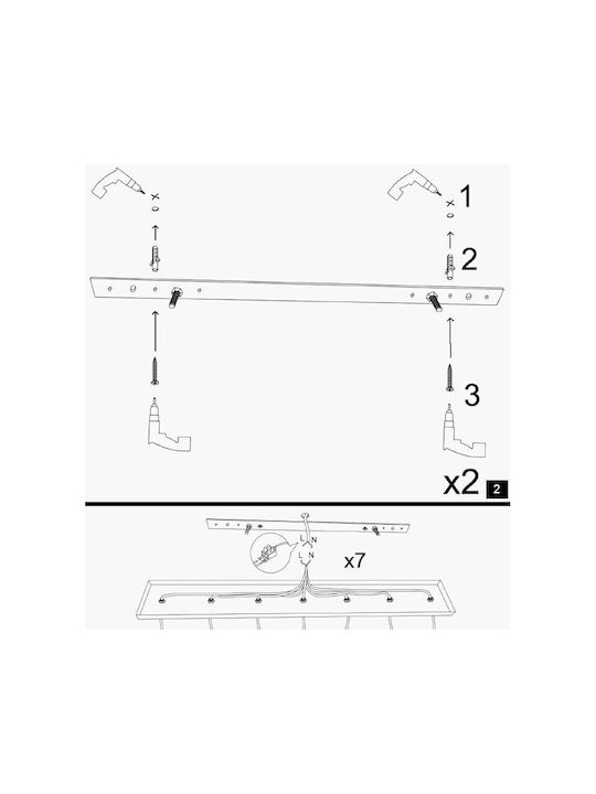 Elefant Adjustable Pendant Light Black Rail with Socket E27 70x20cm