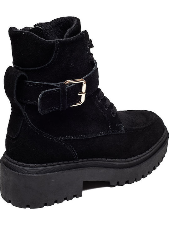 Leder Stiefeletten Damen Schwarz