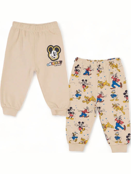 Mickey Παιδικό Παντελόνι Φόρμας Μπεζ 2τμχ