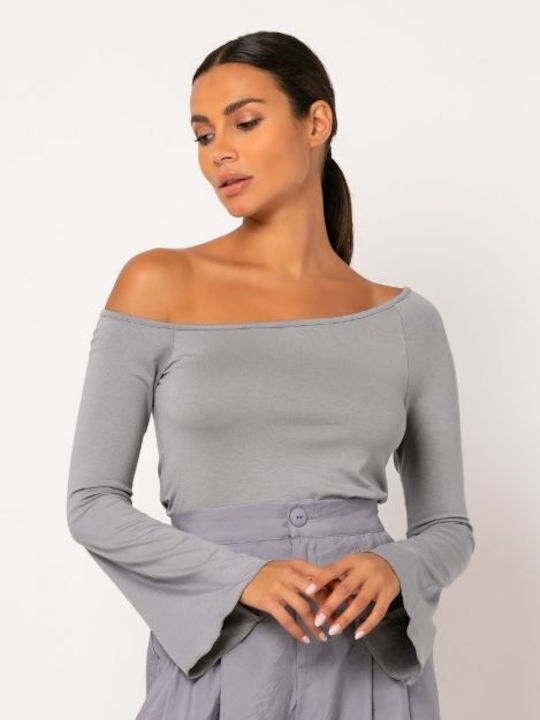 Noobass Women's Blouse Long Sleeve Gray