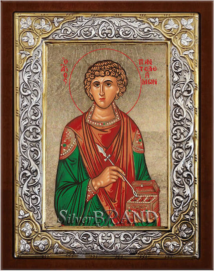 SilverBrand.gr Image saint Panteleimon Silver 26x20cm