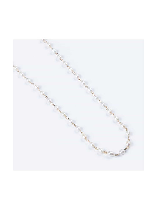 Cuoro Halskette Rosenkranz aus Vergoldet Stahl mit Perlen
