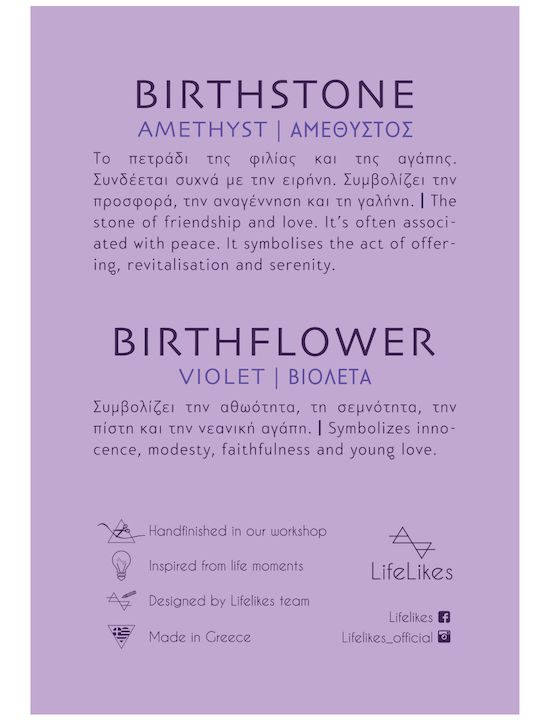 LifeLikes Birthstone Necklace with Flower Design Gold Plated Purple